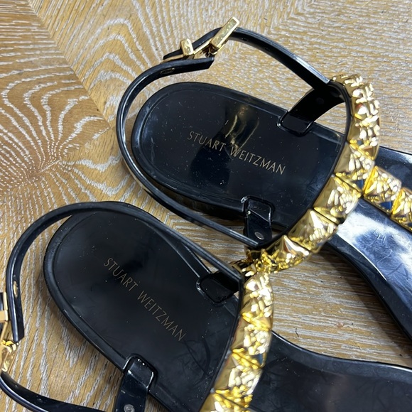 STUART WEITZMAN Jelrose Black Flat Sandals 5 - Picture 6 of 14